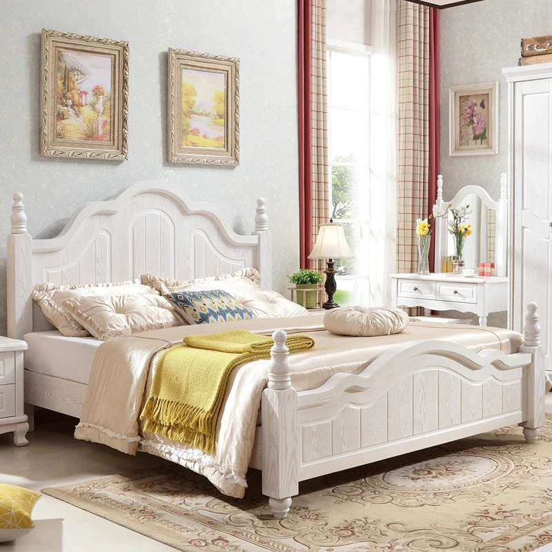 84.65 inch Wide Victorian Bed Frame Solid Wood Bed with Headboard