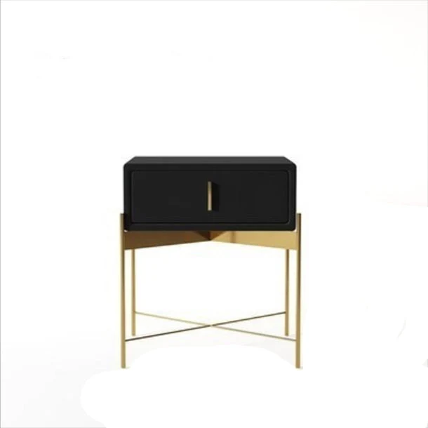 20'' Tall Faux Leather Bed Nightstand 1-drawer Glam Metal Night Table with Legs