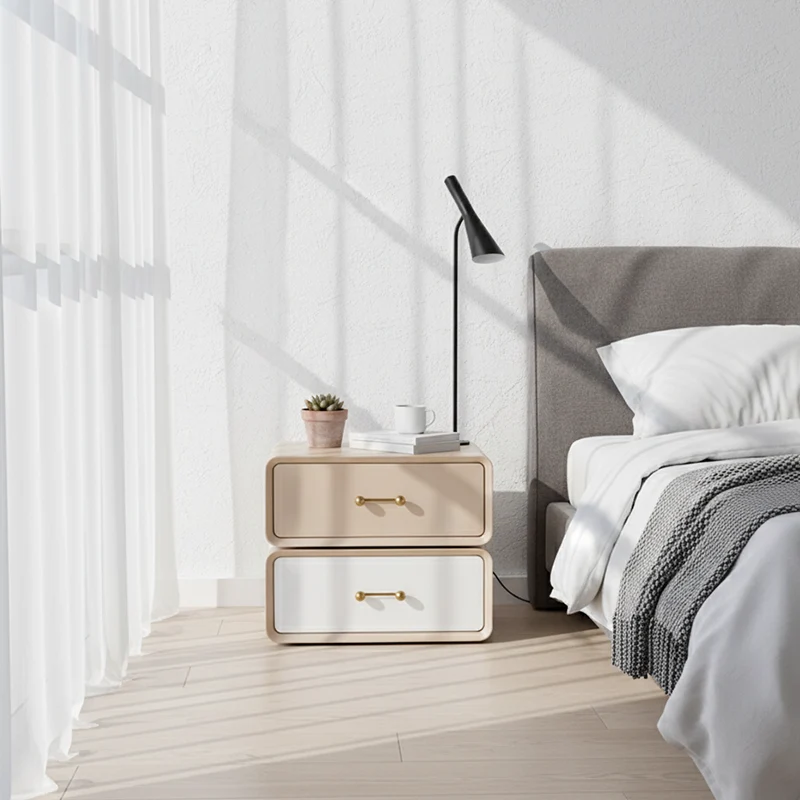 Nordic Style 360° Rotating Nightstand - Morandi Colors Eco Material Rectangular Bedside Table 2-Drawer For Bedroom & Living Room