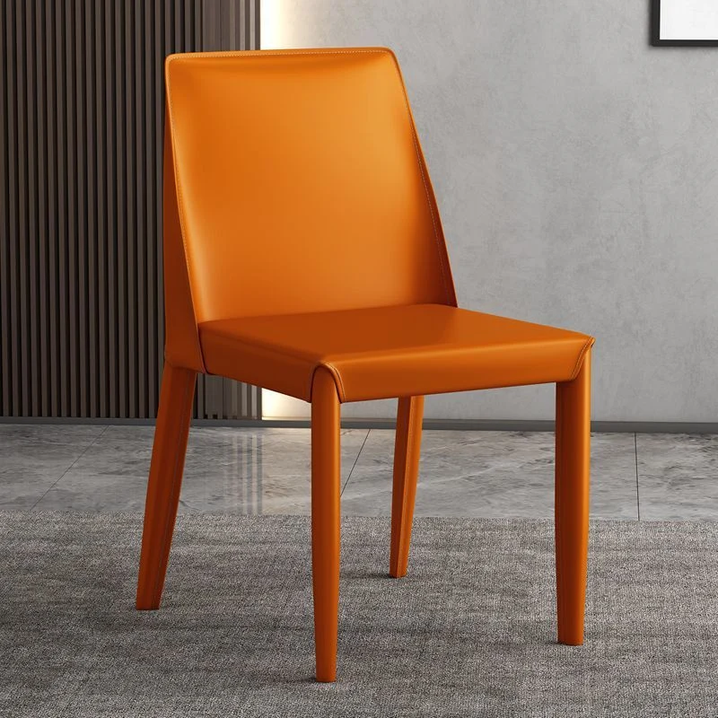 Contemporary Nordic Square Rectangular Carbon Steel Pipe Saddle-Style Faux Leather Dining Chair Backrest Armless For Dining Room & Kitchen