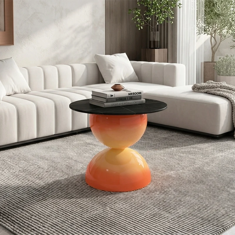 Contemporary Nordic Stone Slab Iron Cylindrical Coffee Table 1-Tier For Living Room