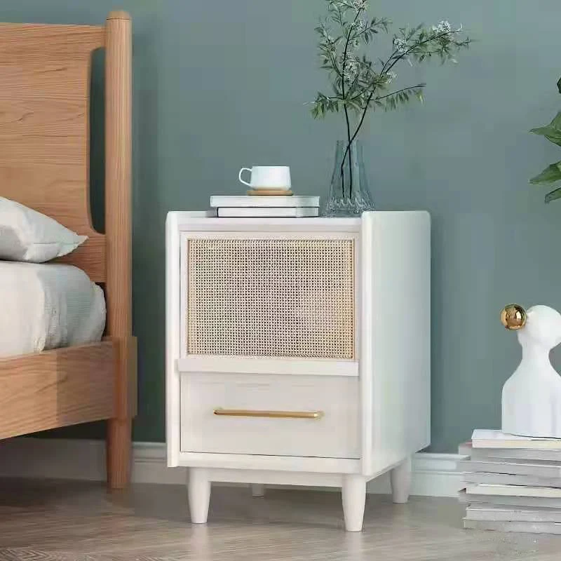 Solid Wood 20'' Tall Night Table Pine 1-Door 1 Drawer Modern Bedside Cabinet with Legs