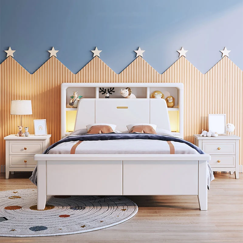 Modern Wood Standard Bed Bookcase Included Bed Frame with Headboard