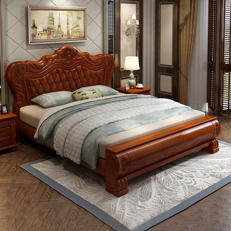 84.65 inch Wide Traditional Bed Rubberwood Bed Frame with Headboard