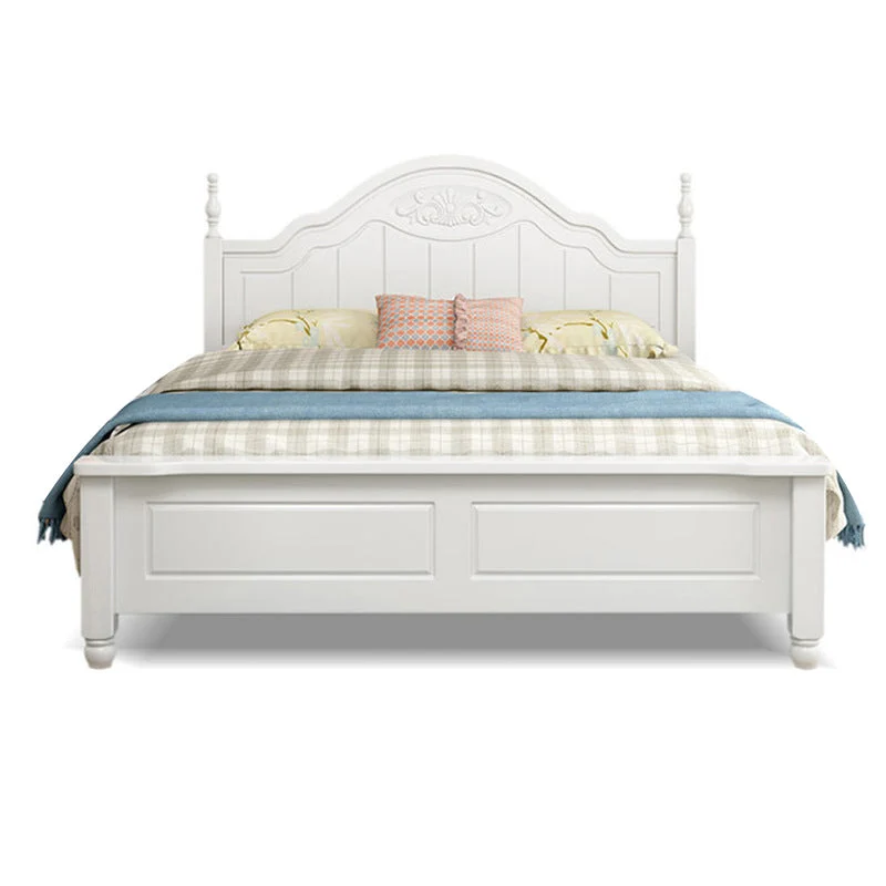84.65 inch Wide Victorian Bed Frame Pine Wood Bed with Headboard