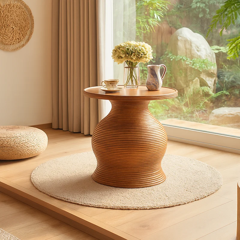 Traditional Vintage Round Solid Wood Multilayer Board Coffee Table For Living Room