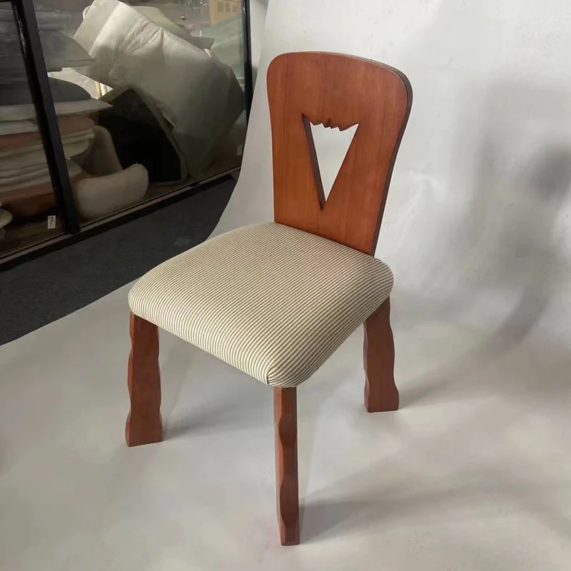 Traditional Vintage Square Fabric Rubberwood Backrest Dining Chair For Dining Room
