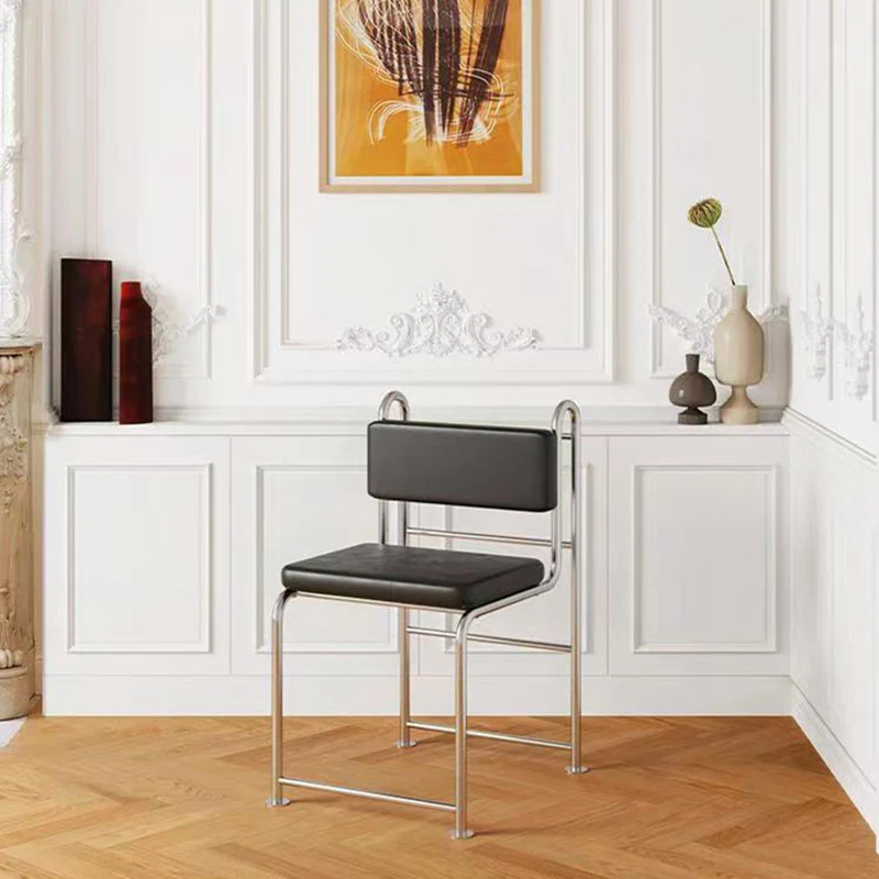 Modern Minimalist Square Rectangular Microfiber Leather Stainless Steel Dining Chair Backrest Armless For Dining Room & Kitchen