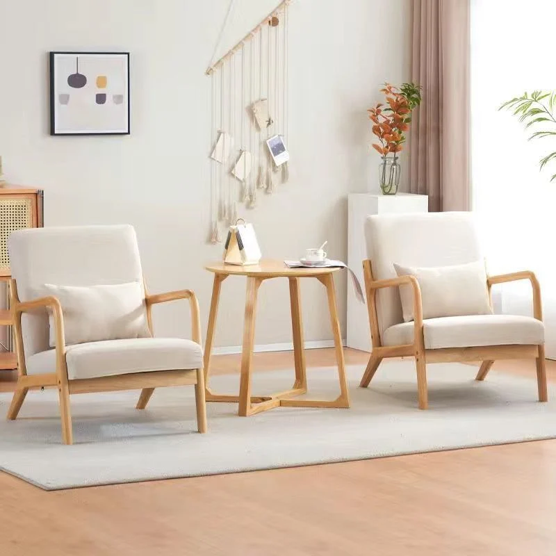 Contemporary Nordic Square Rectangular Rubberwood Cotton-linen Sofa & Table Set For Living Room