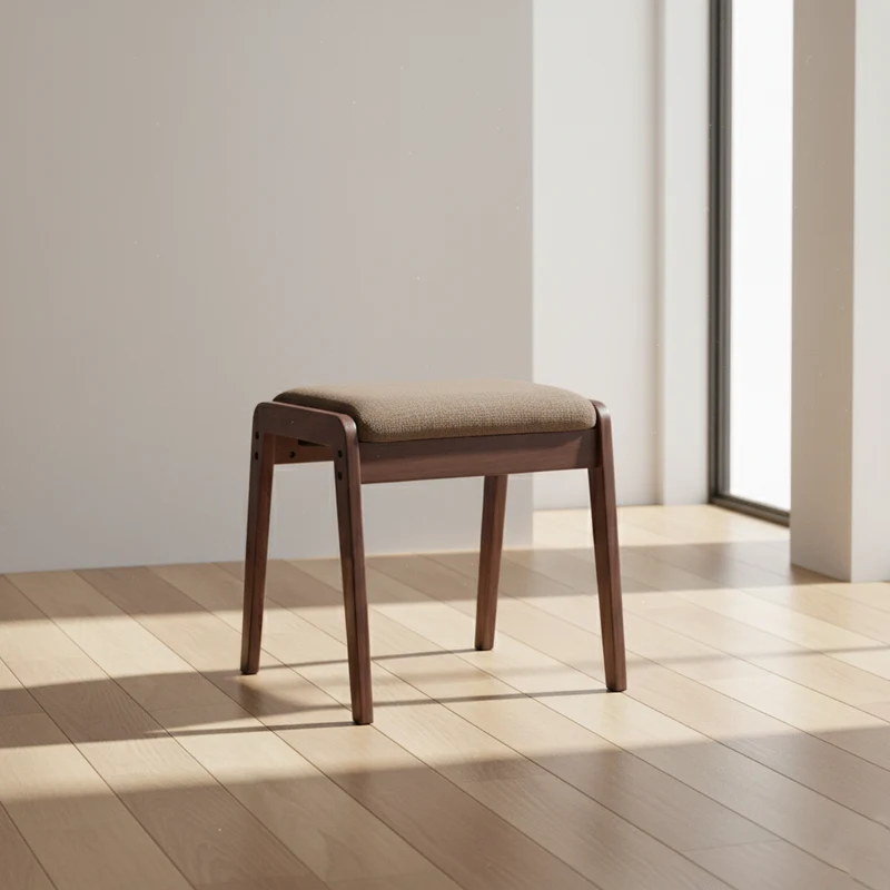 Modern Minimalist Rectangular Solid Wood Linen Comfort Vanity Stool For Bedroom