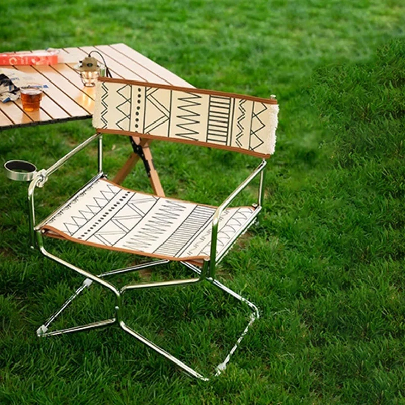 Bohemian Woven Folding Director’s Chair - Handmade Tribal Blanket Fabric & Chrome Frame Accent Chair For Outdoor Patio