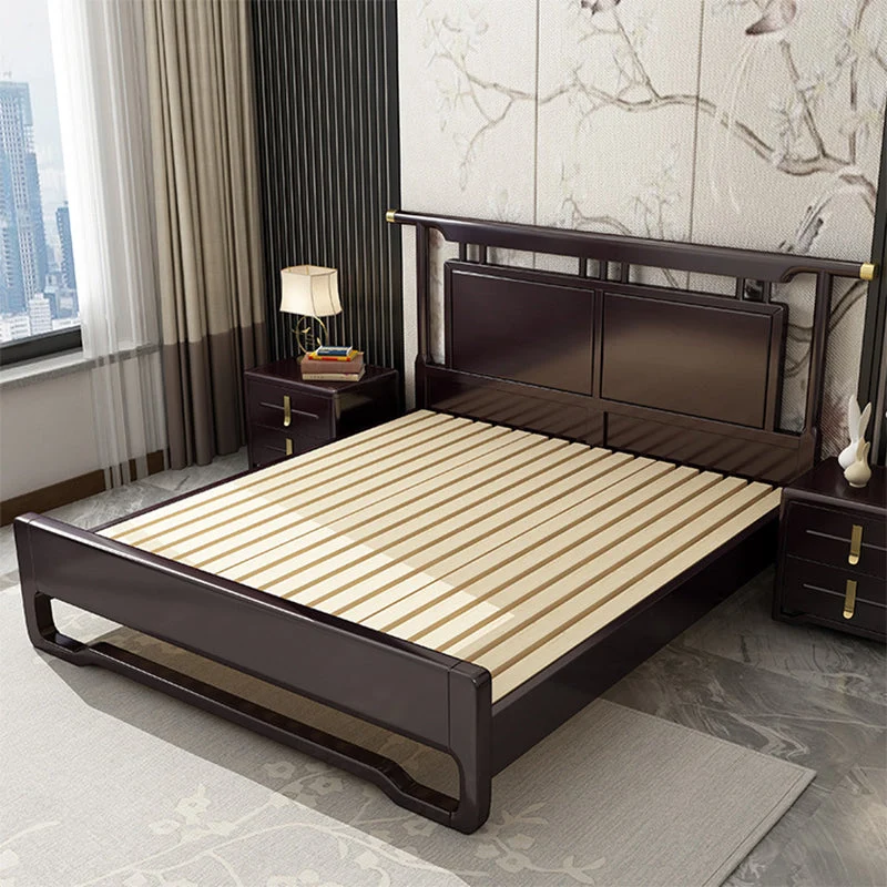 84.65 inch Wide Traditional Bed Frame Rubberwood Bed with Headboard
