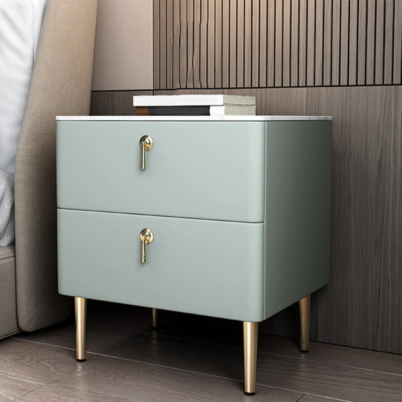 Solid Wood Frame 2 Drawer Leather Gold Table Legs Multi Color Choice Nightstand