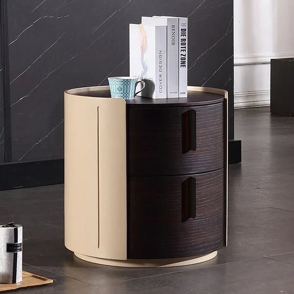 Contemporary Retro Nightstand - Space Aesthetic Highlight & Cylindrical Anti-Collision Design Bedside Table 2-Drawer For Bedroom