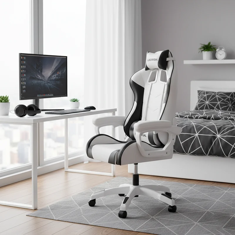 Modern Minimalist Curved Seat Cushion Faux Nappa Leather Sponge Nylon Legs Desk Chair Backrest Armrest For Home Office
