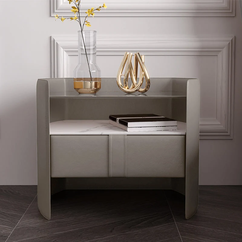 One Drawer Glass/Stone Night Stand 20.47-inch Tall Nightstand