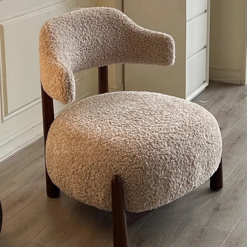 Contemporary Scandinavian Sherpa Fabric Ash Wood Sponge Curved Accent Chair Backrest Armless For Living Room