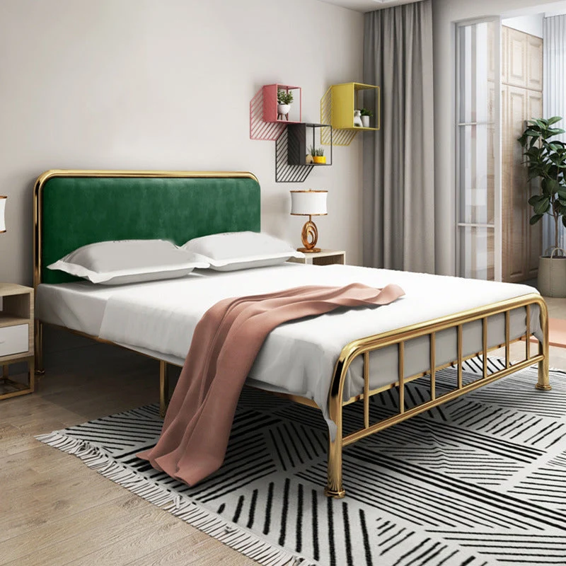 Contemporary Panel Rectangular Upholstered Headboard Metal Bed Frame