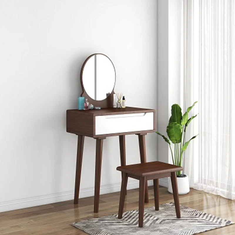 29.5" Height Wood Vanity Makeup Table Set Vanity Stool with Drawer for Bedroom