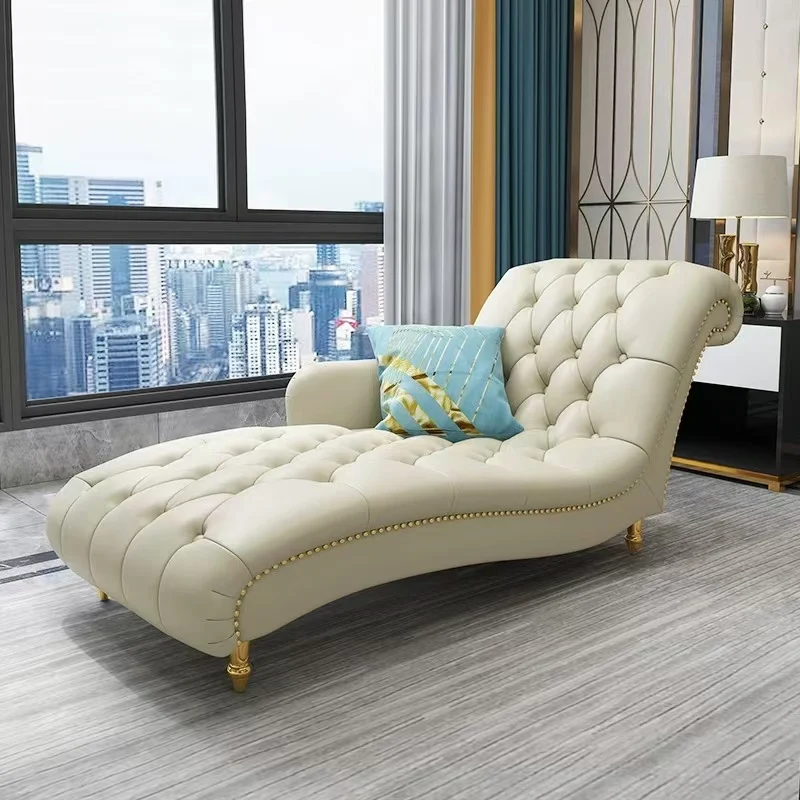 Contemporary Luxury Rectangular Faux Nappa Leather Solid Wood Stainless Steel Accent Chair Chaise Lounge Backrest Armrest For Living Room