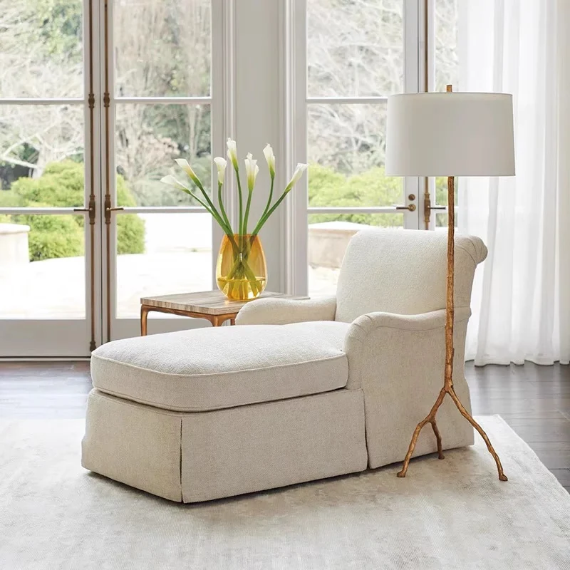 Modern Minimalist Rectangular Fabric Solid Wood Accent Chair Backrest Armrest For Living Room