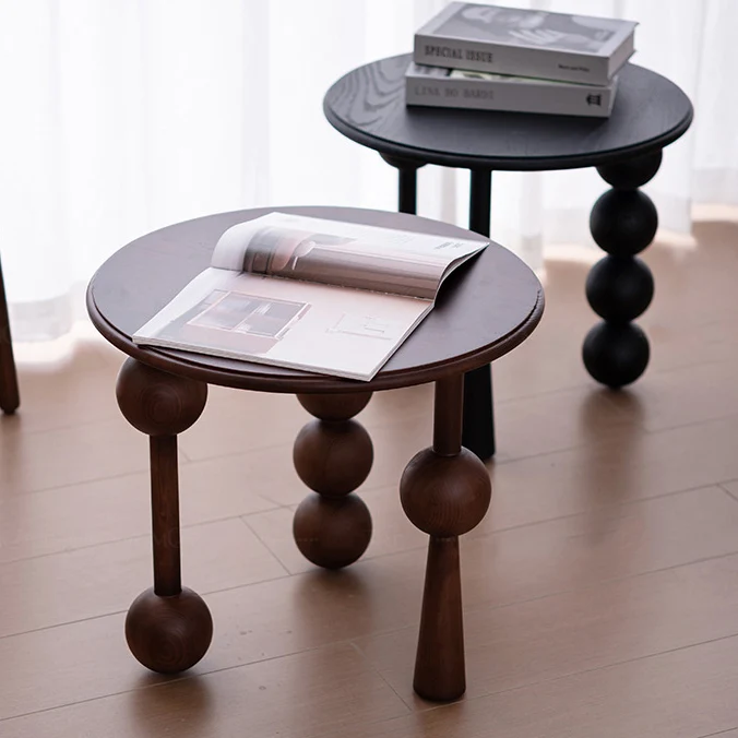 Traditional Vintage Round Multi-Layer Solid Wood Plywood White Ash Wood Solid Wood Side Table For Living Room