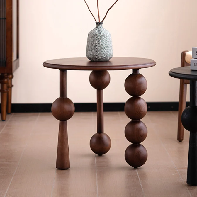 Traditional Vintage Round Multi-Layer Solid Wood Plywood White Ash Wood Solid Wood Side Table For Living Room