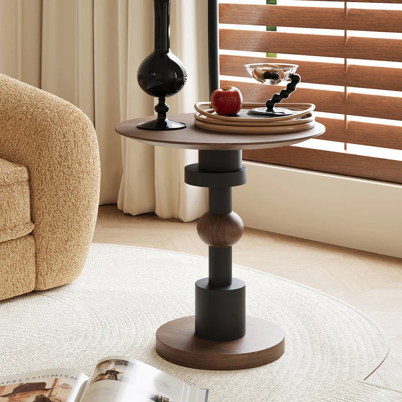 Modern Art Deco Round White Ash Sapele Side Table For Living Room