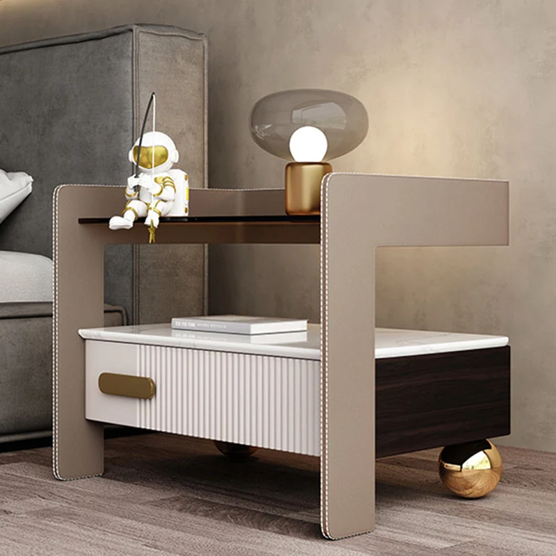 Wood Night Stand 18.9" Tall 1 - Drawer Nightstand with Tempered Glass Top