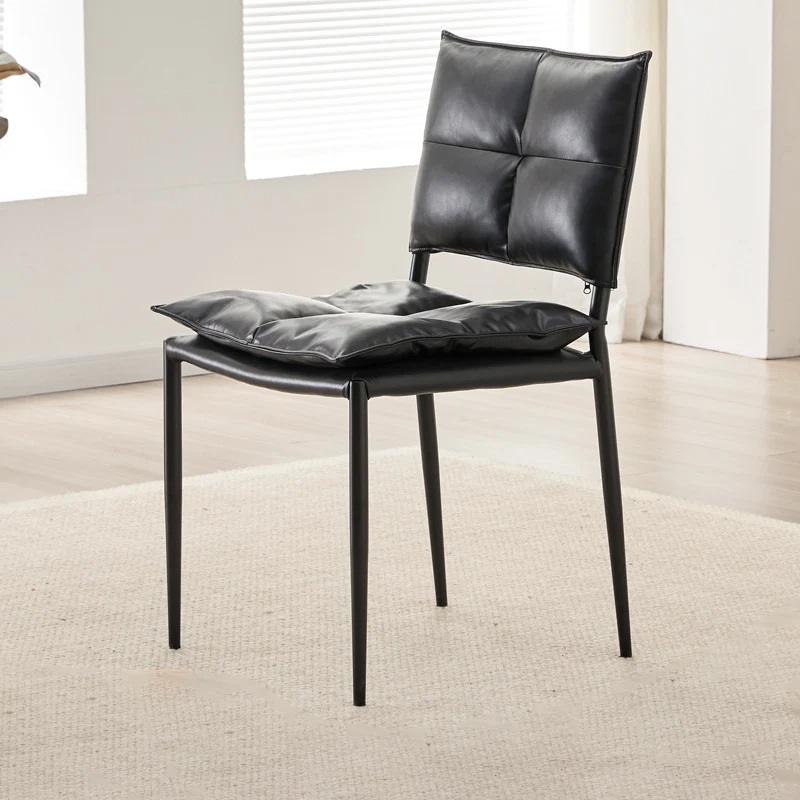 Modern Minimalist Rectangular Faux Oil-Waxed Leather Carbon Steel Dining Chair Backrest Armless For Dining Room