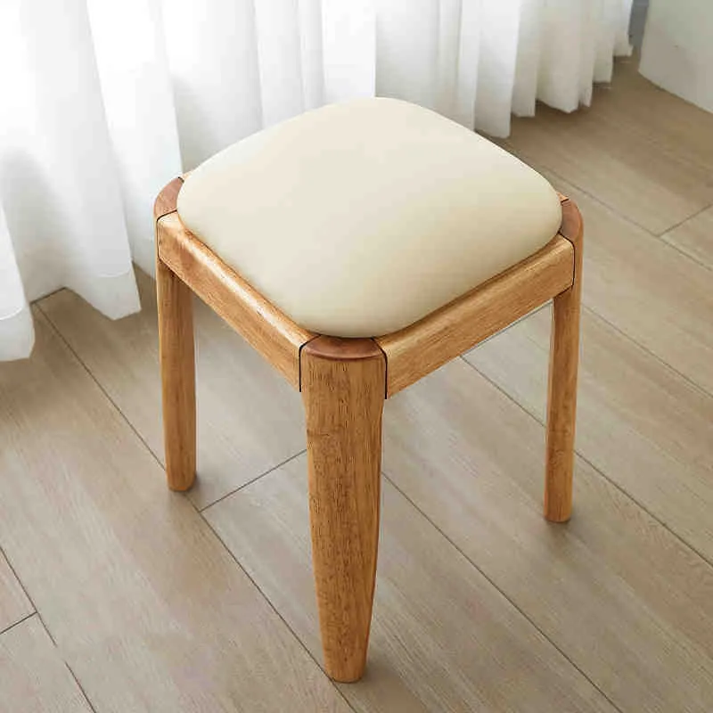 Modern Minimalist Square Rectangular Rubberwood Cat Scratch Leather Low Stool For Living Room