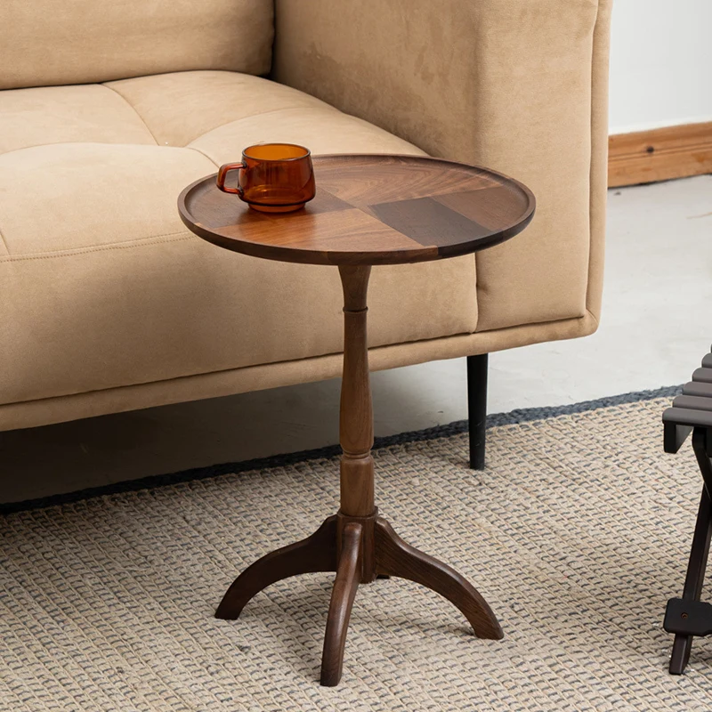 Traditional Vintage Round Black Walnut Side Table For Living Room
