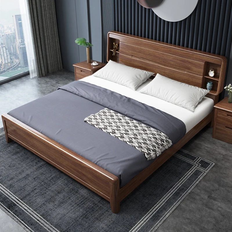 Scandinavian Solid Wood Storage with Headboard Rectangular Bed Frame