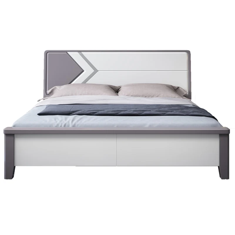 Contemporary Wooden Panel Bed with Rectangular Headboard, 43.3" Tall