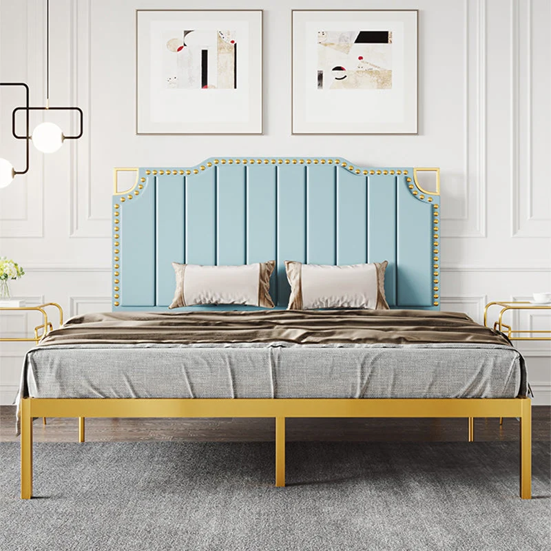 Glam Open-Frame Bed Metal Standard Bed with Upholstered Headboard