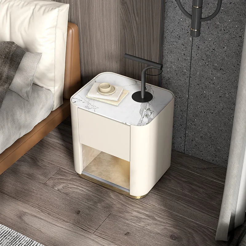 Contemporary Stone Top 1-Drawer, 1 Shelf Nightstand 21.65" Tall Nightstand
