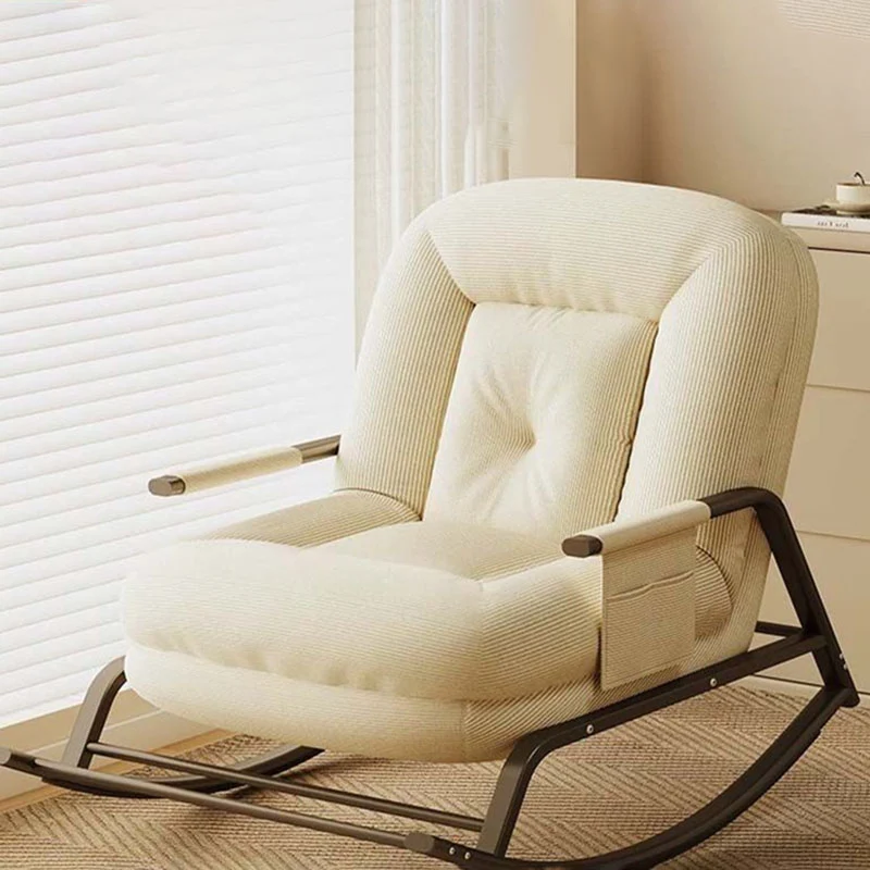 Modern Minimalist Ergonomics & Soft Oval Iron Frame Corduroy Sponge Plush Cotton Rocking Chair Backrest Armrest For Living Room & Bedroom