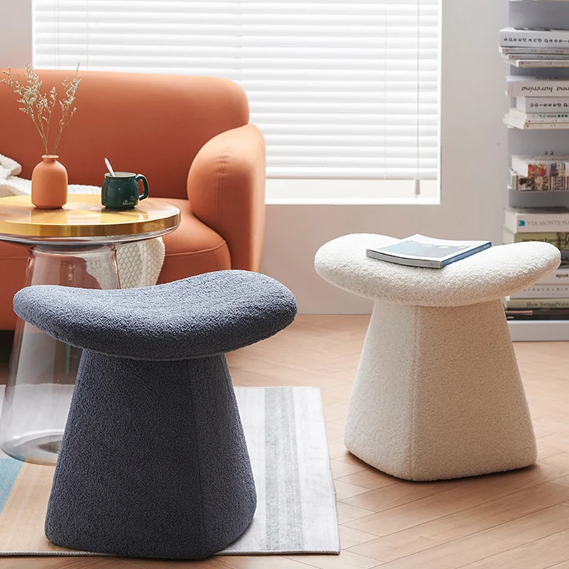 Contemporary Scandinavian Square Faux Shearling Plywood Kids Low Stool For Living Room