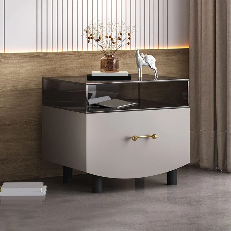 Nightstand with Drawer and Shelve 22" Tall Solid Wood Night Table with Legs