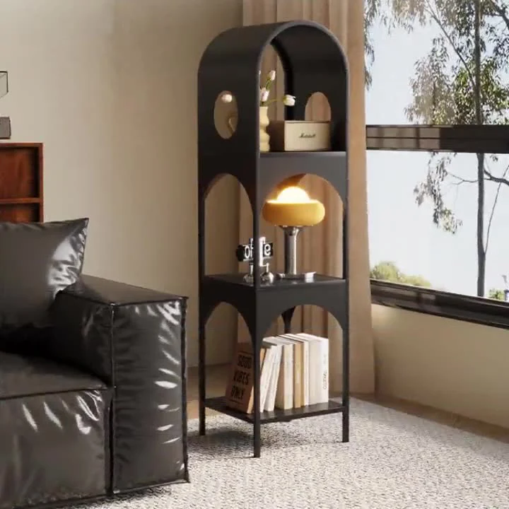 Contemporary Nordic Iron Openwork Design Corner Display Rack for Living Room Bedroom and Office Storage