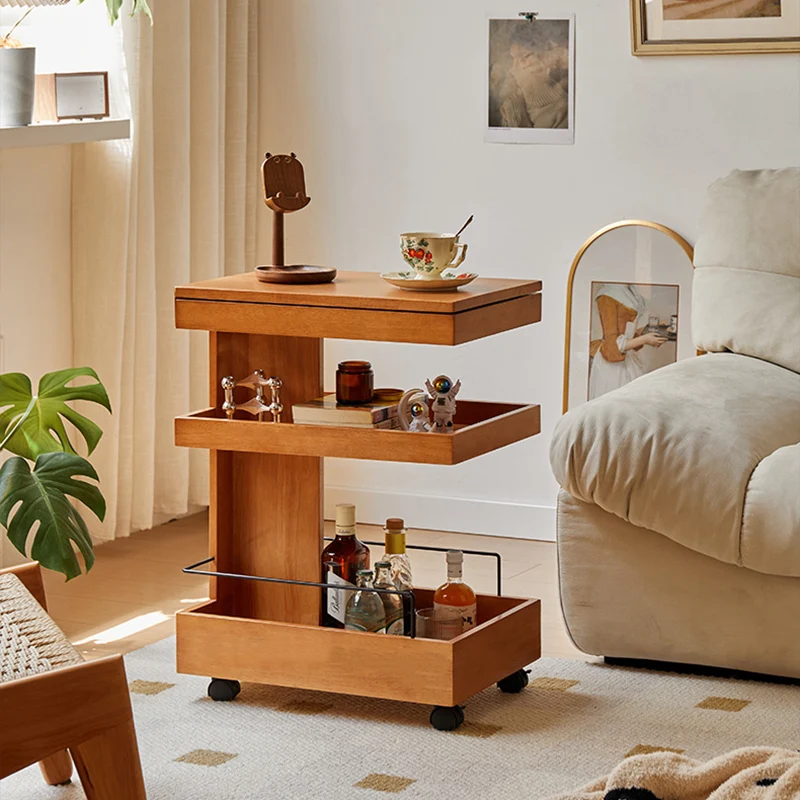 Modern Minimalist Rectangular Rubberwood Movable Side Table 1-Drawer For Living Room