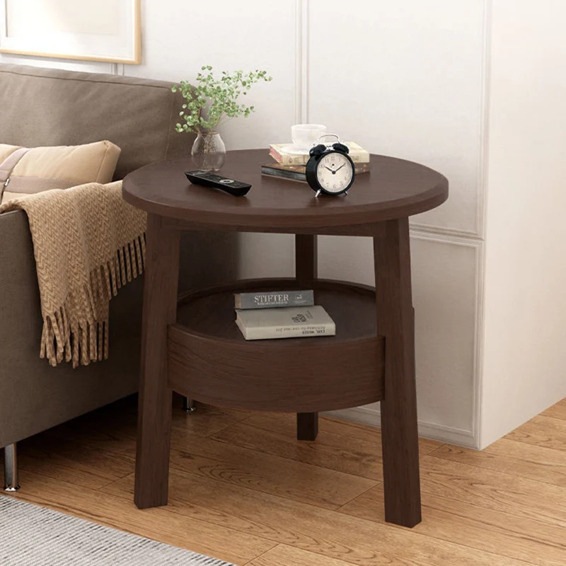 Modern Minimalist Round Rubberwood Plywood Side Table 1-Drawer For Living Room