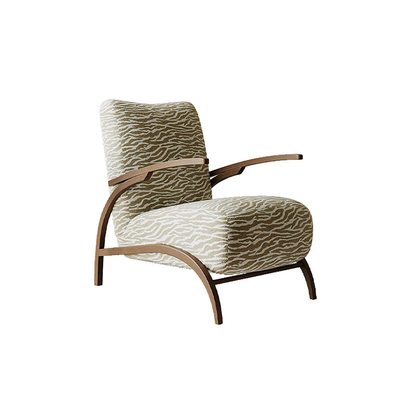 Traditional French Chenille Sherpa Fabric Solid Wood Curved Square Accent Chair With Backrest Armrests For Living Room
