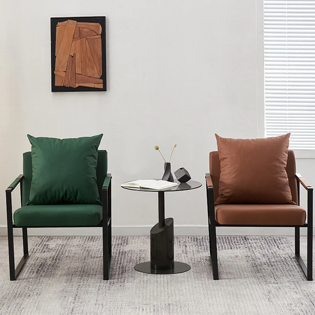 Contemporary Scandinavian Square Carbon Steel Faux Nappa Leather Chair Backrest For Living Room