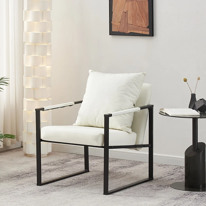 Contemporary Scandinavian Square Carbon Steel Faux Nappa Leather Chair Backrest For Living Room