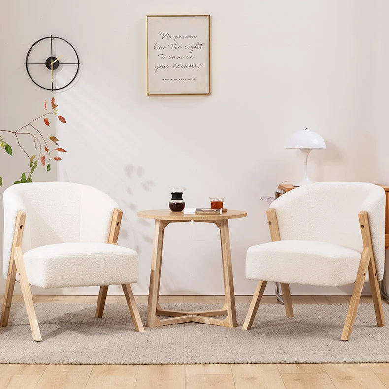 Contemporary Scandinavian Square Rubberwood Solid Wood Plywood High-Quality Synthetic Fabric Faux Wool Backrest Chair For Living Room