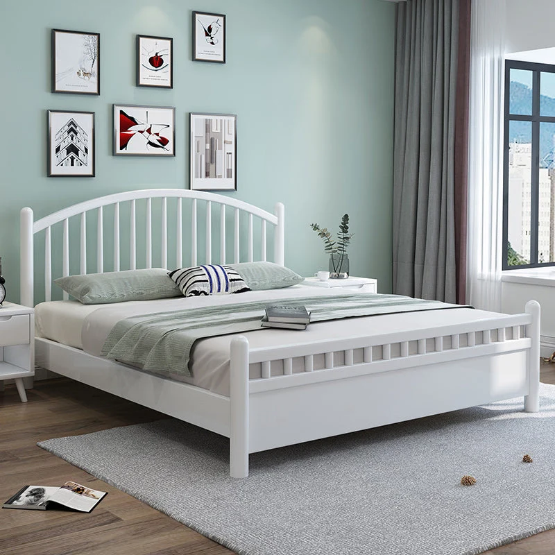 Contemporary Wood Slat Bed Arched Headboard Bed Set in White