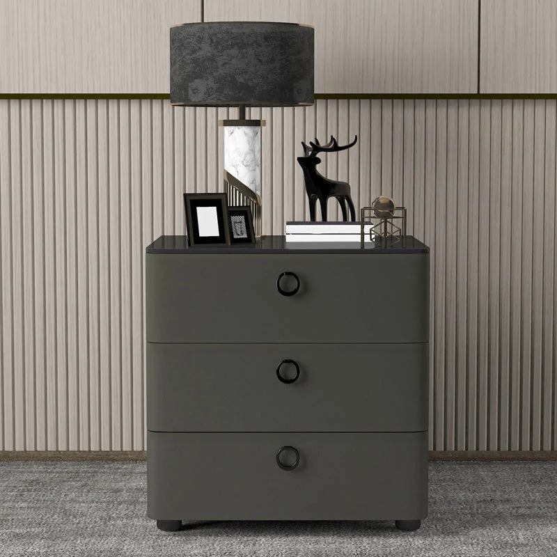 Contemporary Solid Wood Nightstand 23" Tall Night Table with Glass Top