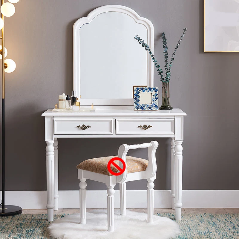 29.9" High 2-Drawer Vanity Makeup Table Set Victorian Wood Dresser in White