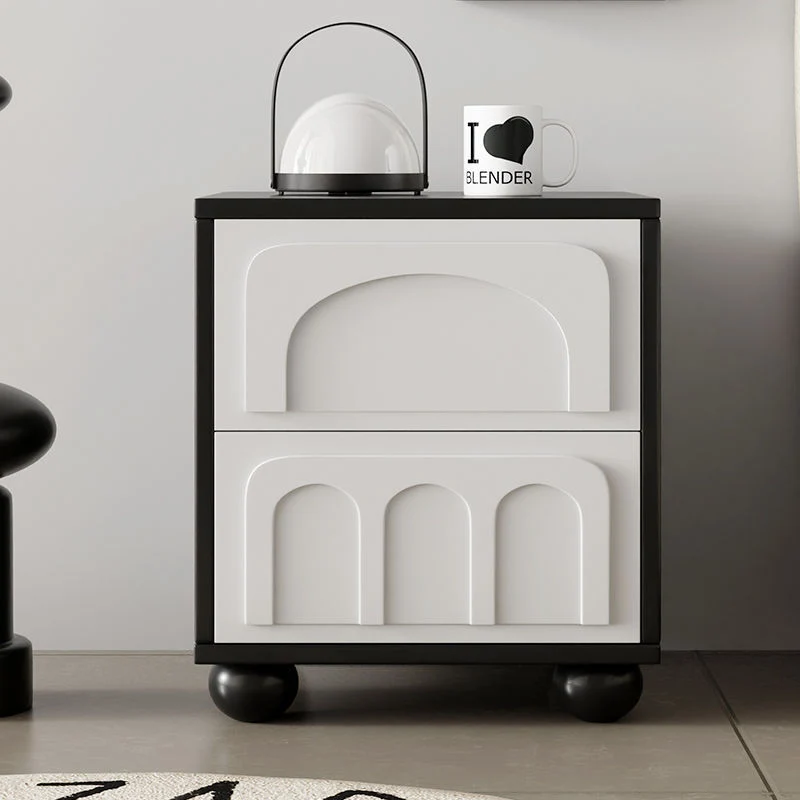 Contemporary Scandinavian Square Solid Wood Multi-layer Board MDF Nightstand 2-Drawer For Bedroom